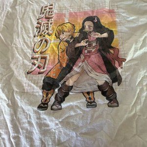 Japanese Demon Slayer Kimetsu No Yaiba Nezuko & Zenitsu Grid T-shirt White XLg